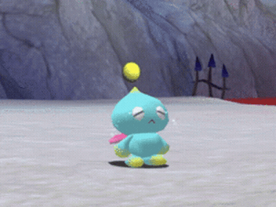 Blue And Yellow Cartoon Character With Yellow Ball On Head GIF