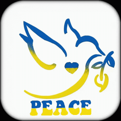 Blue And Yellow Dove With Heart Saying Peace GIF