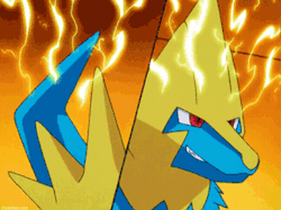 Blue And Yellow Pokemon With Lightning GIF