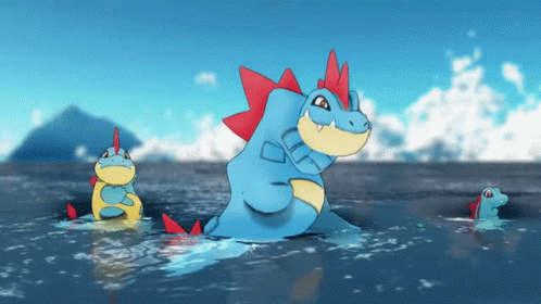 Blue And Yellow Pokemon With Red Spikes Swimming GIF