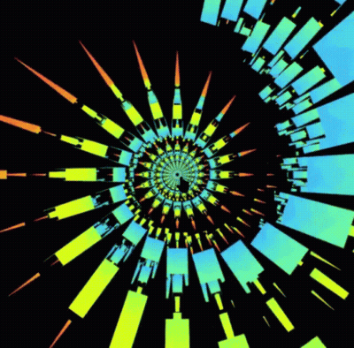 Blue And Yellow Swirl Squares On Black GIF