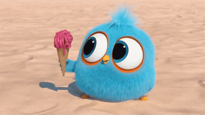 Blue Angry Bird Eating Pink Ice Cream Cone GIF