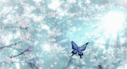 Blue Anime Butterfly Flying To Light GIF