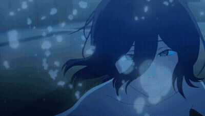 Blue Anime Character Swimming With Bubbles GIF