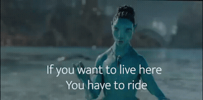 Blue Avatar In Ocean Saying If You Want To Live Here You Have To Ride GIF