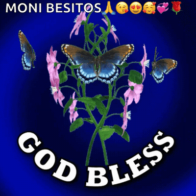 Blue Background Flowers Butterflies God Bless GIF