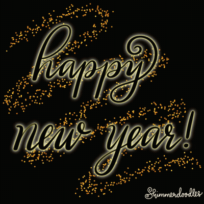 Blue Background Gold Bells Happy New Year GIF