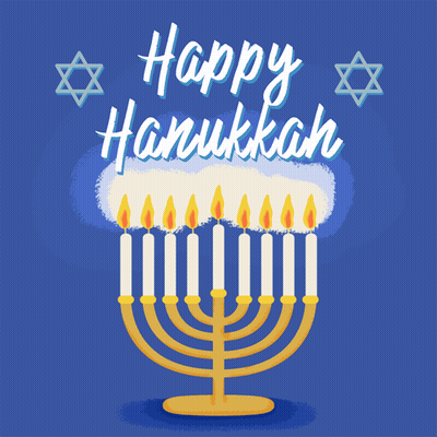Blue Background Menorah Happy Hanukkah GIF
