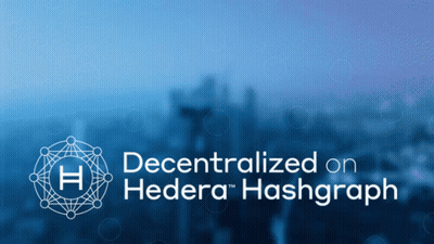 Blue Background Saying Decentralized On Hedera Hashgraph GIF