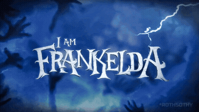 Blue Background Saying I Am Frankelda GIF