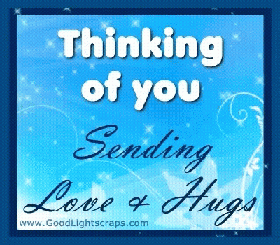 Blue Background Thinking Of You Sending Love And Hugs GIF