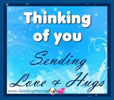 Blue Background Thinking Of You Sending Love & Hugs GIF