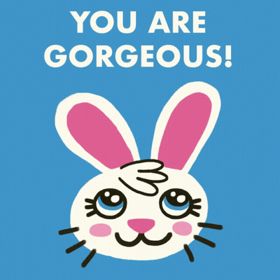 Blue Background White Rabbit Saying You Are Gorgeous GIF