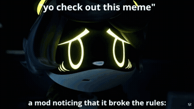 Blue Background With A Mod Noticing That It Broke The Rules GIF