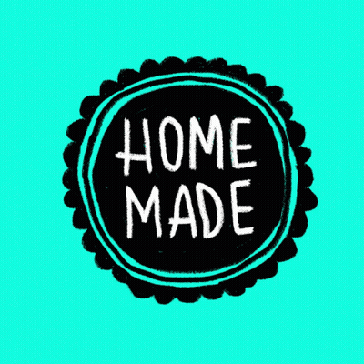 Blue Background With Black Circle Saying Home Made GIF
