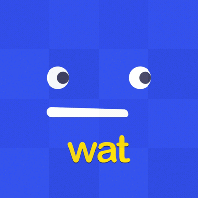 Blue Background With Cartoon Face Saying Wat In Yellow GIF
