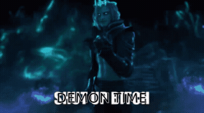 Blue Background With Demon Time In White GIF