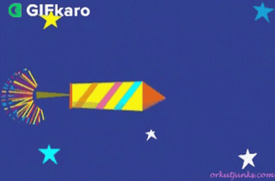 Blue Background With Firework Saying Happy GIF