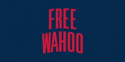 Blue Background With Free Wahoo In Red Letters GIF