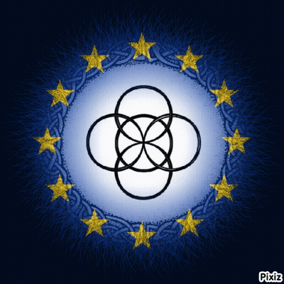 Blue Background With Gold Stars And Symbol GIF