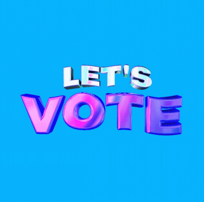 Blue Background With Let's Vote In Purple Letters GIF