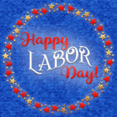 Blue Background With Red White Gold Stars Happy Labor Day GIF