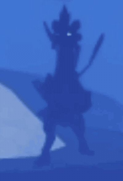 Blue Background With Silhouette Holding Sword