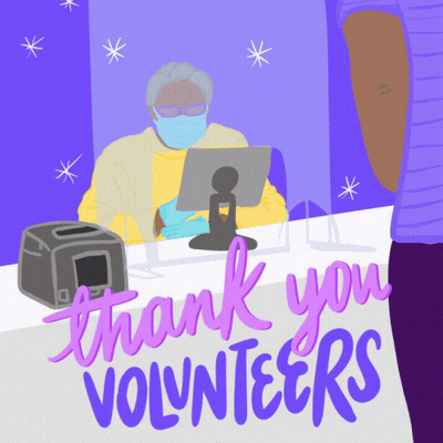 Blue Background With Thank You Volunteers In Red GIF