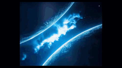Blue Background With Two Planets And Galaxy GIF