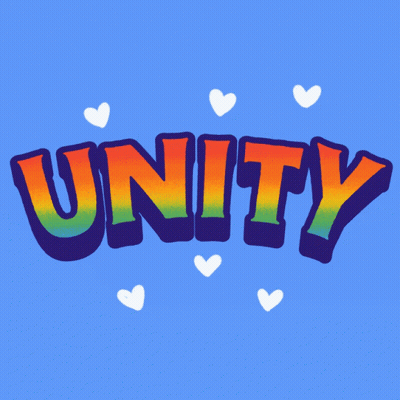 Blue Background With Unity Surrounded By Hearts GIF
