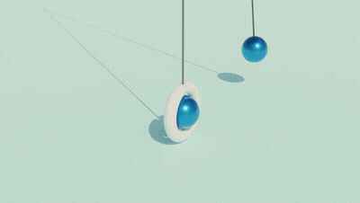 Blue Ball Hanging From String Next To White Object GIF