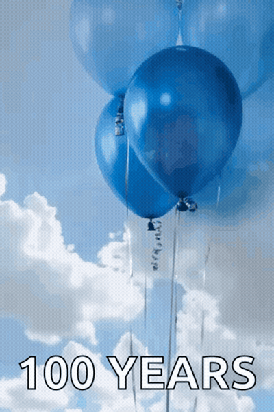 Blue Balloons Flying 100 Years GIF