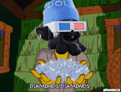 Blue Beanie 3D Glasses Cartoon Character Holding Diamonds GIF
