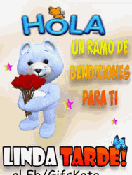 Blue Bear Offering Flowers Buenas Tardes GIF
