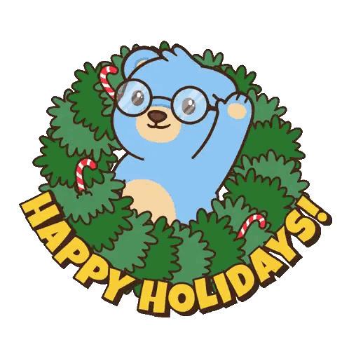 Blue Bear With Glasses And Christmas Wreath Sticker