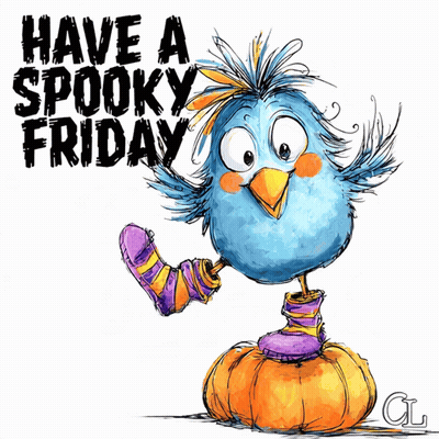 Blue Bird On Pumpkin Saying Have A Spooky Friday GIF