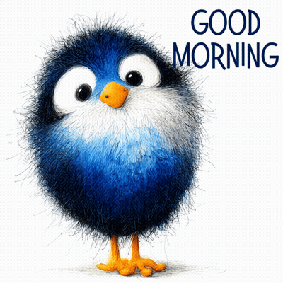 Blue Bird With Yellow Beak Saying Good Morning GIF