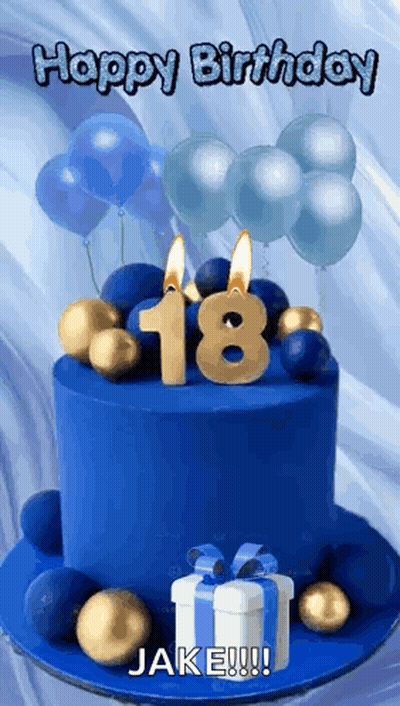Blue Birthday Cake With Number 18 GIF