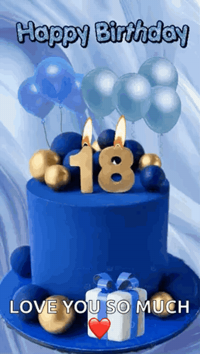 Blue Birthday Cake With Number 18 GIF