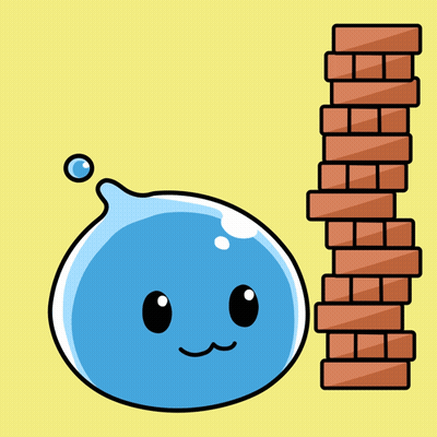 Blue Blob Next To Stack Of Bricks GIF