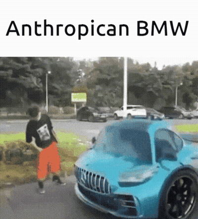 Blue BMW Parked Beside Man GIF
