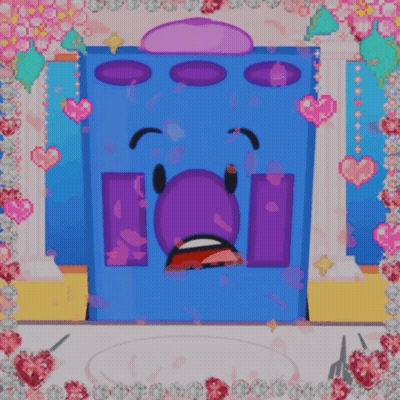 Blue Box With Purple Face Surrounded By Hearts GIF