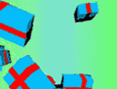 Blue Boxes With Red Ribbons Floating GIF