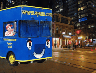 Blue Bus With Www.spam.com GIF
