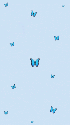 Blue Butterflies Are Flying In A Circle On A Light Blue Background GIF