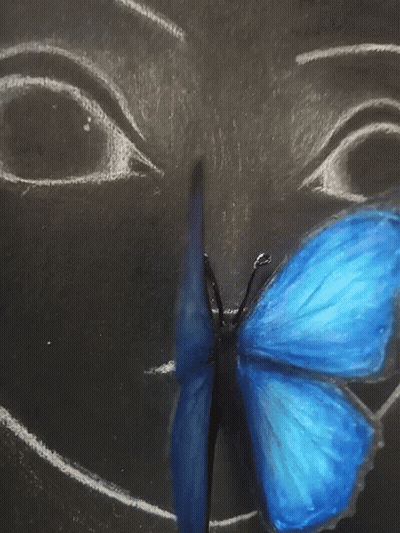 Blue Butterfly Drawing On Black GIF
