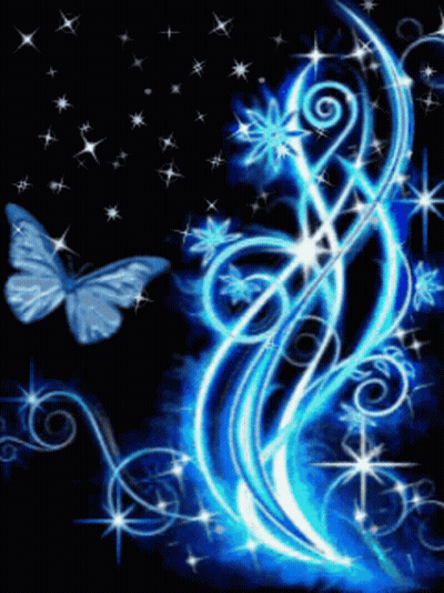 Blue Butterfly Flying Over Blue And Black Design GIF