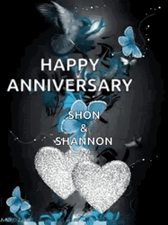 Blue Butterfly Glitter Happy Anniversary  GIF