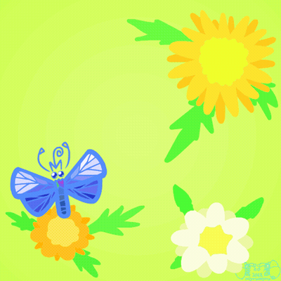 Blue Butterfly With Flowers And Leaves GIF