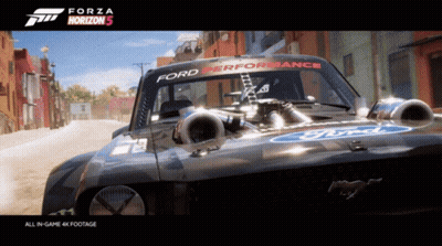 Blue Car Driving On Road Under Bridge GIF